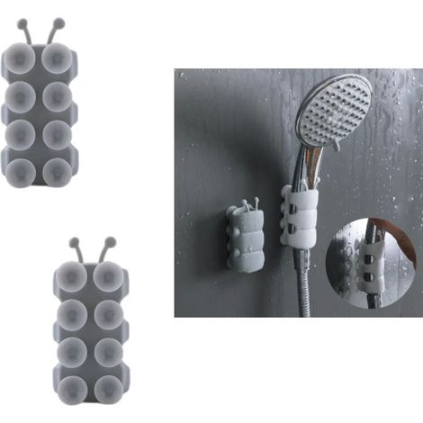 Supporto per soffione doccia in silicone con ventosa, staffa orientabile per doccia (grigio) (1/5)