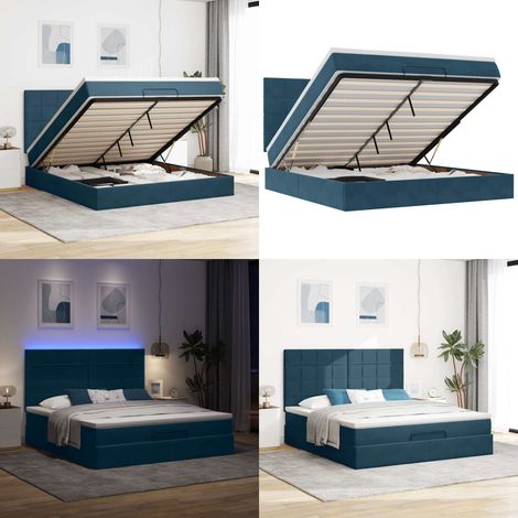 Cadre de lit ottoman avec matelas bleu foncé 180x200 cm velours - Matelas à ressorts ensachés - Rangement sous le lit (1/5)