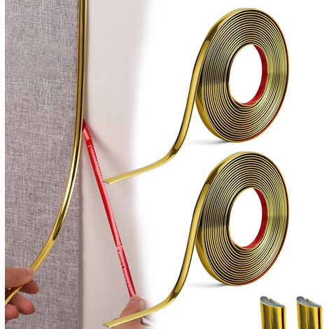 Moulure Murale Adhesive, Moulure Adhesive Decorative Murale, Moulure Autocollante Moulure Auto Adhesive Pour Mur, Plafond, Sol, Home Decoration, Doré (10m X 9mm) (1/5)