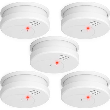 Wiltec Rilevatore di fumo fotoelettrico con batteria 9V, 5 pz, Allarme Incendio 85dB, senza filo, DIN EN 14604