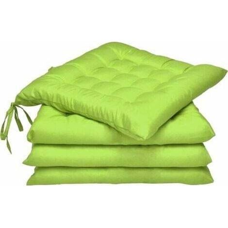 Chair Cushion - Set of 4 Square Cushions with Ties for Indoor or Outdoor Chairs, 40 x 40 cm, Apple Green (1/4)