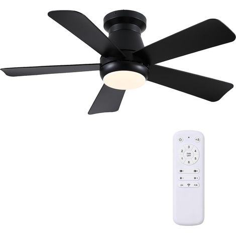 102 cm Ventilateur de Plafond Silencieux avec Éclairage LED, Moteur DC Basse Consommation à 6 Vitesses, Montage Affleurant (Flush Mount), 5 Pales ABS, Télécommande, Réversible Été/Hiver, Noir (1/5)