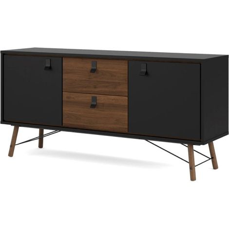 Rye Sideboard 2 Türen, 2 Schubladen mattschwarz, wallnuss Dekor. (1/5)