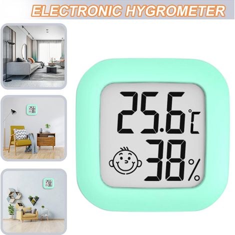 2er Set Mini Hygrometer Thermometer Digital LCD Grün, Innen Sensor Temperatur und Feuchtigkeit, Präzise Digitale Anzeige für Babyzimmer Wohnzimmer Büro (1/5)