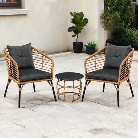 Salon de jardin en rattan 3 pièces avec table et 2 chaises sand (1/5)