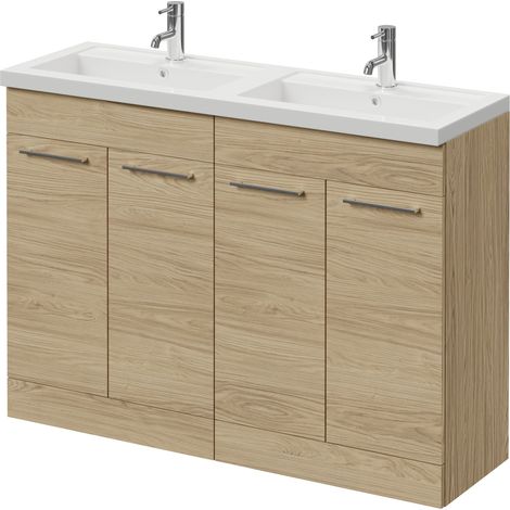 Napoli 390 Light Oak 1200mm 4 Door Vanity Unit with Double Lucia Basins - 1200mm - Chrome 160mm Handle