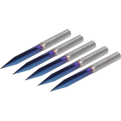 Lot de 5 fraises à rainurer droites en V à 2 cannelures, outils de gravure, bleues, queue de 4 mm, 4 x 0,3 x 30 mm