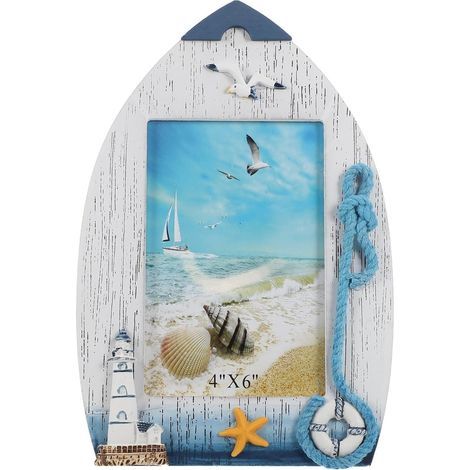 Cadre Photo de Table Méditerranéen 15 Cm en Bois Thème Océan Mouette Décorative, Support Photo de Bureau Créatif pour Décoration Intérieure Maison et Bureau (1/5)