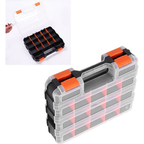 Boîte de rangement à compartiments amovibles, grille en PP renforcé, double face, stable et robuste, pour pièces et bricolage, 32 x 27 x 8 cm (1/5)