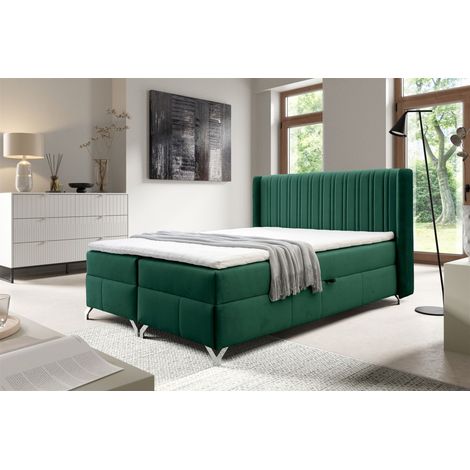 Boxspringbett Schlafzimmerbett DAMIEN 200x200cm Stoff Salvador Flaschengrün (1/5)
