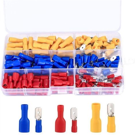 (Red, Yellow, Blue, 150 Pieces) - Crimp Cable Connector Set, Assorted Electrical Lugs, Insulated Crimp Lugs, Quick Electrical Connector Tools (1/5)