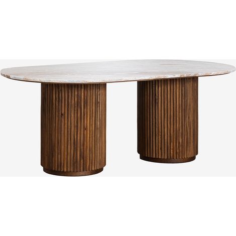 Sklum – Table à manger ovale 200x100 cm – Pierre naturelle et bois de manguier – Pour 8 convives – Pieds cylindriques avec patins réglables (1/5)
