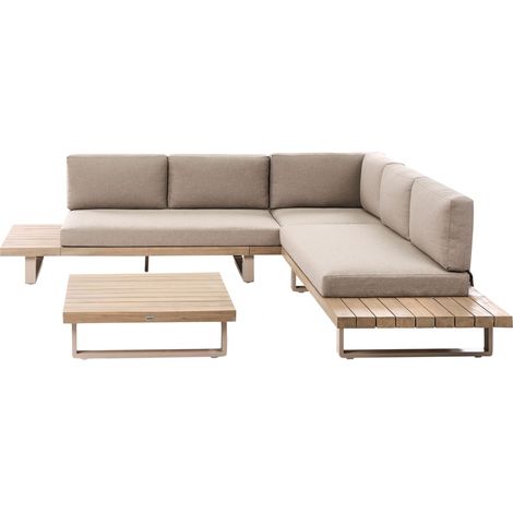 Garden Corner Sofa with Table 5 Seater MYKONOS Right Hand Certified Acacia Wood Taupe (1/5)