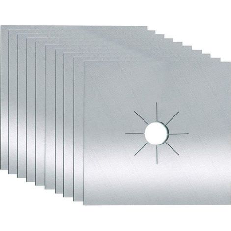 Lot de 10 housses de protection pour cuisinière à gaz, épaisseur 0,2 mm, imperméables, réutilisables et résistantes à la chaleur, en fibre de verre argentée. (1/5)