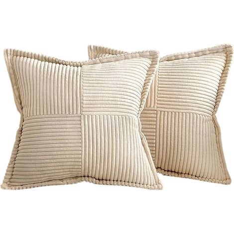 Housse Coussin - 45x45 cm - Velours Côtelé Microfibre - Fermeture Éclair - Pour Canapé Fauteuil Lit - Lot de 2