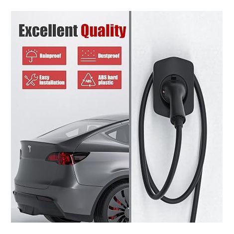 Wallbox Type 2 Cable Wall Mount Type 2 Charger Holder for Electric Car with IEC 62196-2 Connector EV Organizer Cable Accessory Charging Station, Black, 15 x 10 x 6.5 cm (1/4)