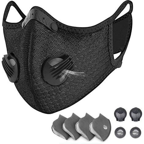 Masque Anti-Pollution - Filtre à Charbon Actif - Conception avec Crochets Auriculaires et Pince Nasale Réglable - Pour Cyclisme Course Extérieur - Noir (1/5)