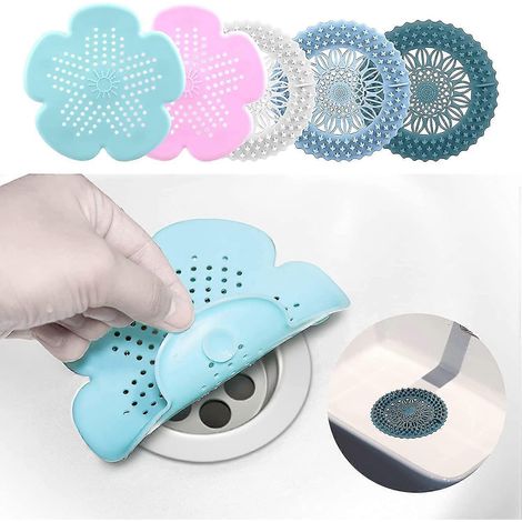Récupérateur de cheveux pour bonde de douche, ensemble de couvercles de bonde en silicone colorés, récupérateur de cheveux rond en forme de fleur, adapté à la salle de bain, la baignoire et la cuisine (1/4)