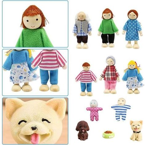 Personnage Maison De Poupee - Ensemble Famille En Bois Articulé 8 Pièces - Pour Maisons De Poupées - À Partir De 3 Ans (1/4)