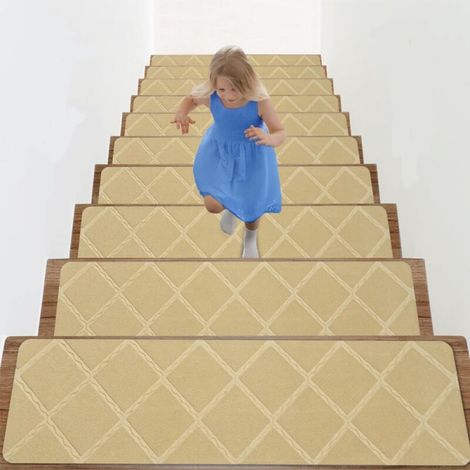Tapis antidérapant, marches d'escalier autocollantes, adapté aux enfants et aux personnes âgées, cube beige, 7620 cm, 10 pièces (1/5)