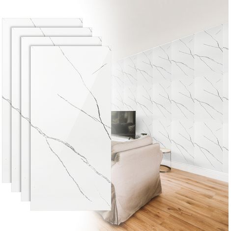 Randaco 4 x Papel pintado adhesivo 3D con efecto azulejo 120 cm x 60 cm Blanco 2,88 m²