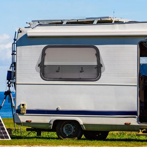 Fenêtre Basculante pour Camping-Car, 900 x 550 mm, Latérale, Fermeture Éclair, Rabattable Extérieure, Store Intégré et Moustiquaire, pour Caravane, Van (1/5)