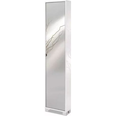 armadio scarpiera bianco lucido con anta a specchio, 43x190x18 cm