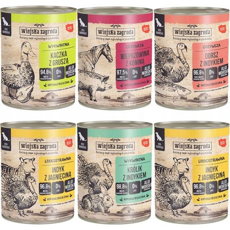 WIEJSKA ZAGRODA Mix di gusti, cibo umido per cani, lattina da 6 x 800 g, senza cereali