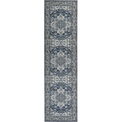Alfombra de poliéster gris azul 80 x 300 cm envejecido vintage recibidor Kottar