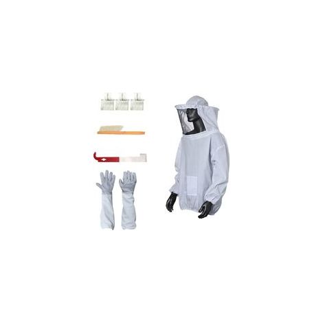 Ensemble d'outils d'apiculture 7 pièces, manteau blanc anti-abeilles, gants d'apiculture, grattoir, brosse à abeilles (1/5)