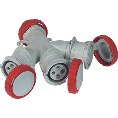 ADATTATORE INDUSTRIALE 380V CON SPINA E 3 PRESE CEE 309 IP67  16A colore rosso 73140    FANTON