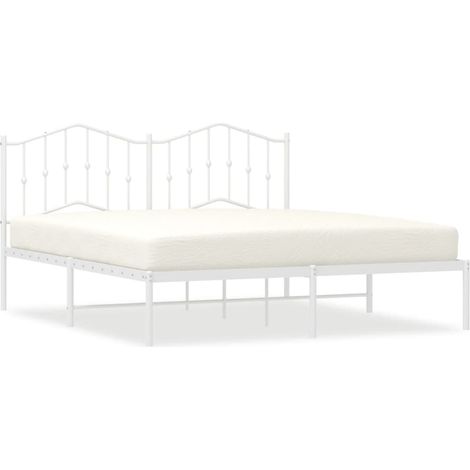 Lit double，Lit adulte，Cadre de lit métal sans matelas et tête de lit blanc 160x200 cm CFW9262117