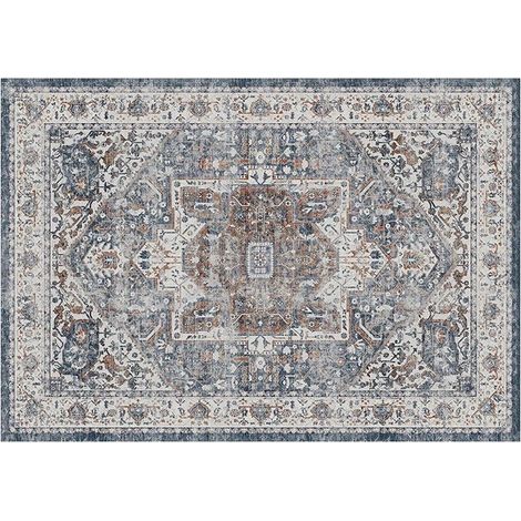 Tapis d'entrée vintage à médaillon, lavable en machine, antidérapant, pour porte, cuisine, salle de bain, gris, 50-80 cm (1/5)
