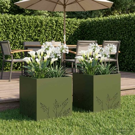 vidaXL Macetero de Jardín 2 uds. Verde oliva 50 x 50 x 49 cm (1/5)