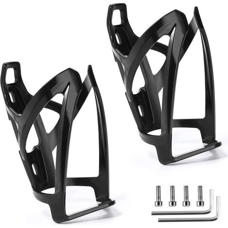 Porte-bidon pour vélo - Porte-bidon en plastique ultra léger et durable - Porte-bidon PC pour VTT, vélo de course, VTT - 2 pièces - Noir - 1 set (1/5)
