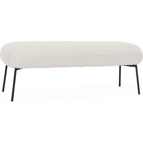 Banc. bout de lit avec revêtement bouclette. écru. pieds en métal noir. L 120 x P 41 x H 42.5cm