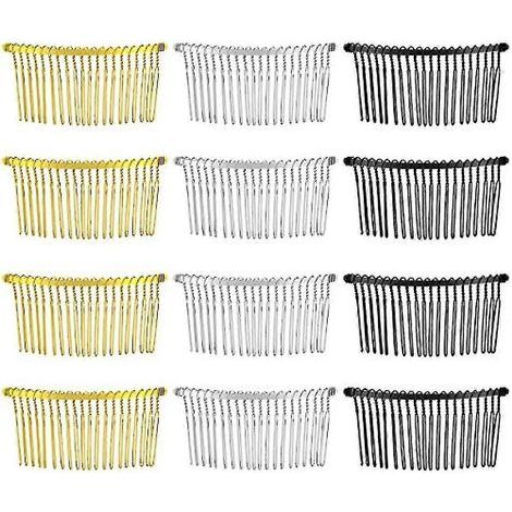 Set mit 12 Haarkämmen aus Metalldraht mit 20 Zähnen und Clips (gold, weiß, schwarz) (1/5)