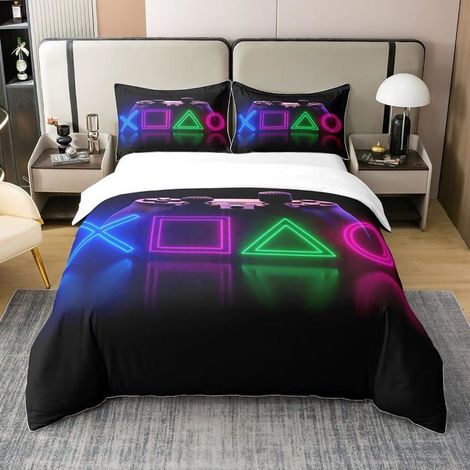 Housse de Couette Gamer 240x260 Garçon, Ensemble de Literie en Flanelle Gaming, Parure de Lit Jeux Gamepad, Housse de Couette Games (1/5)