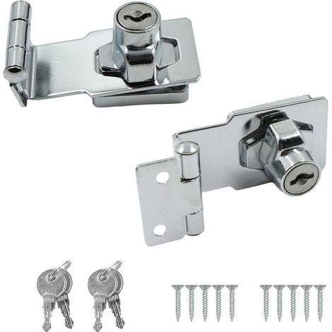 RHG Verrou Porte Verrouillage Boucle Métal - Boulon pour Angle Droit 90 degrés, avec clé et vis, Verrouiller pour porte, fenêtre, tiroir, Porte du jardin, armoire. 2pcs Argenté