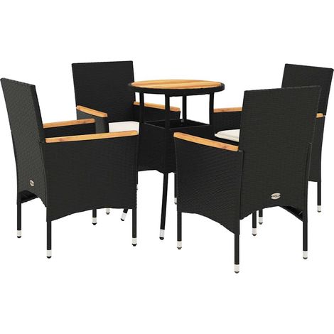 Ensemble à manger de jardin et coussins 5 pcs，Salon de jardin noir rotin acacia CFW83441 (1/5)