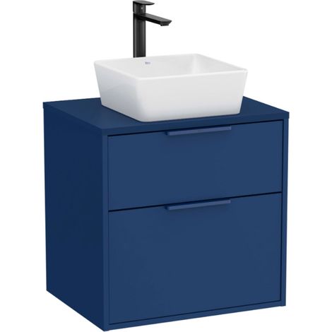 Meuble "OPTICA" 600 - 2 tiroirs pour vasque à poser (non incluse) - Bleu Acier Mat - Roca (1/2)