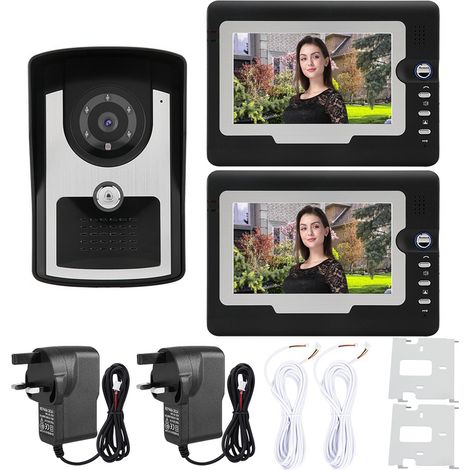 Kit Interphone Vidéo Filaire 7 Pouces avec Sonnette, Système d'Entrée Domestique 1V2 SY810, Écran LCD 17,8 cm, Alimentation 110-240V Royaume-Uni (1/5)
