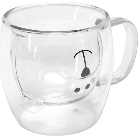 Tasse en verre transparent en forme d'ours de 250 ml, à double paroi, idéale pour l'eau, le thé, le café ou le lait. Avec anse. (1/5)