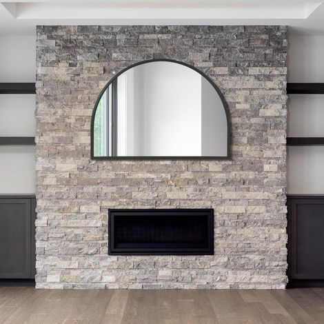 Grand Miroir Mural Moderne en métal arqué Noir 125 x 90 cm Convient pour Chambre à Coucher, Salon, Dressing et espaces de Vie. (1/5)