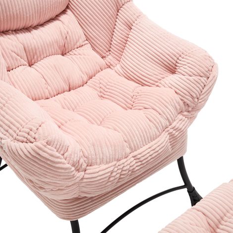 Fauteuil relax moderne avec repose-pieds et accoudoirs, pochette latérale pratique, siège de lecture confortable rose pour petit espace, version d'angle compacte (1/5)