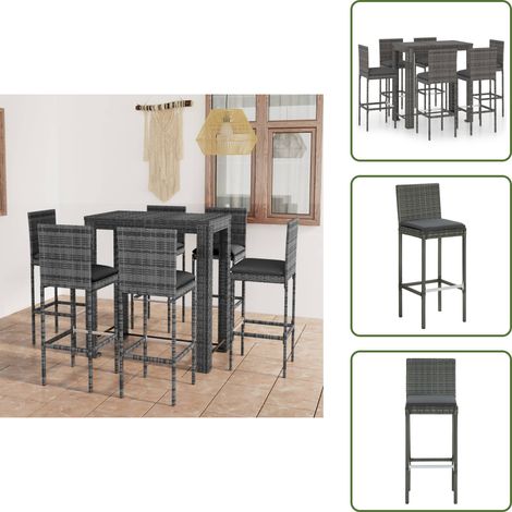 Cuscini da seduta - vidaXL Set Bar da Giardino 7 pz con Cuscini in Polyrattan Grigio - Polyrattan