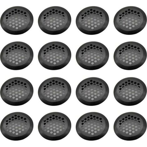 Set di 16 griglie di ventilazione rotonde in acciaio inox per mobili da cucina, mobili e scarpiere. (1/4)