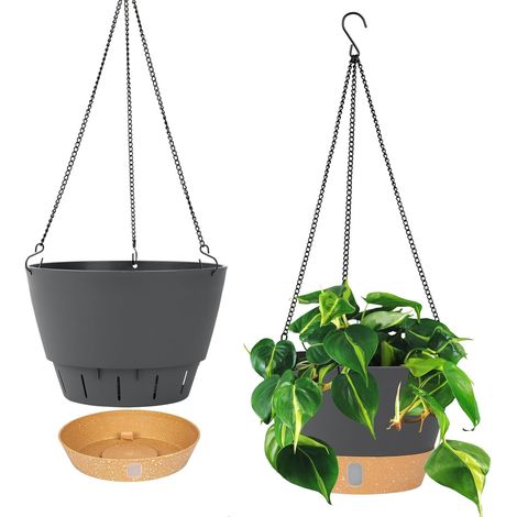 Lot de 2 Jardinières Suspendues, 25,4 cm, Pot Fleurs Avec Trou Drainage, Crochets Inclus, Jardin Et Maison, Noir (1/5)