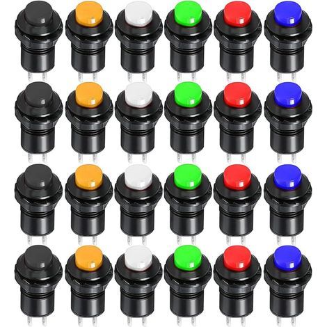 24pcs 12mm verrouillage bouton-poussoir interrupteur SPST ON/OFF AC 250V/1.5A 125V/3A, verrouillable Mini rond basculeur interrupteur pour trompette de voiture, PC, lampe de table, sonnette de maison (1/5)