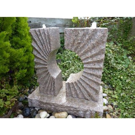 Eclipse Sun Pinky Granite Fountain Water Feature with Pump, Light, Reservoir and Grid - L40 x W70 x H70 cm